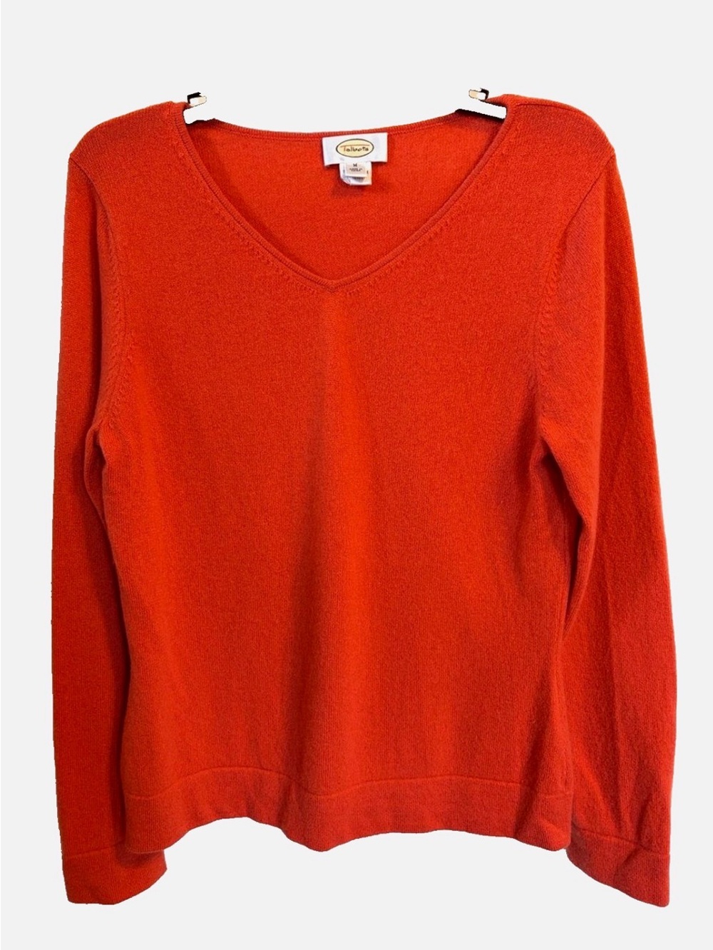 Talbots 100% Cashmere Sweater M Orange V Neck Fall Thanksgiving